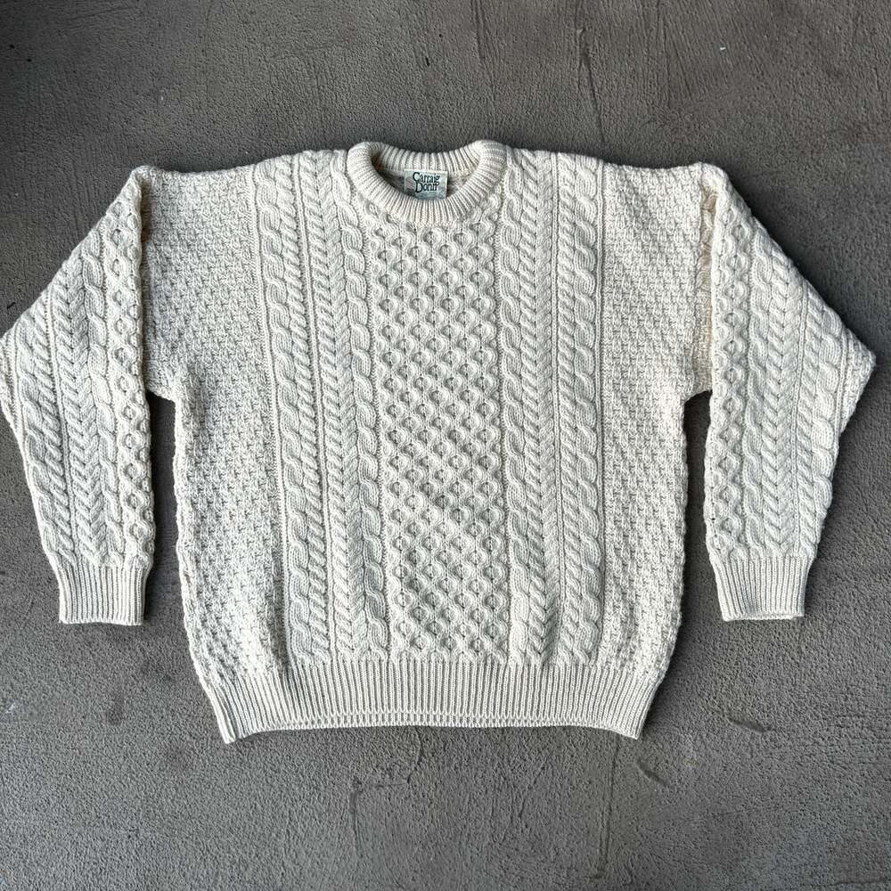 Vintage Carraig Donn Pure New Wool Aran Fisherman Cable-Knit Sweater Size Men XL